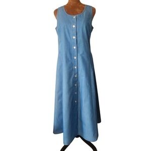 Chambray Blue Denim Size Small Petite Prairie Womens Midi Button Front Dress